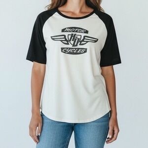 HARLEY-DAVIDSON Performance Motorcycles Raglan T-Shirt Women's White Black  XL